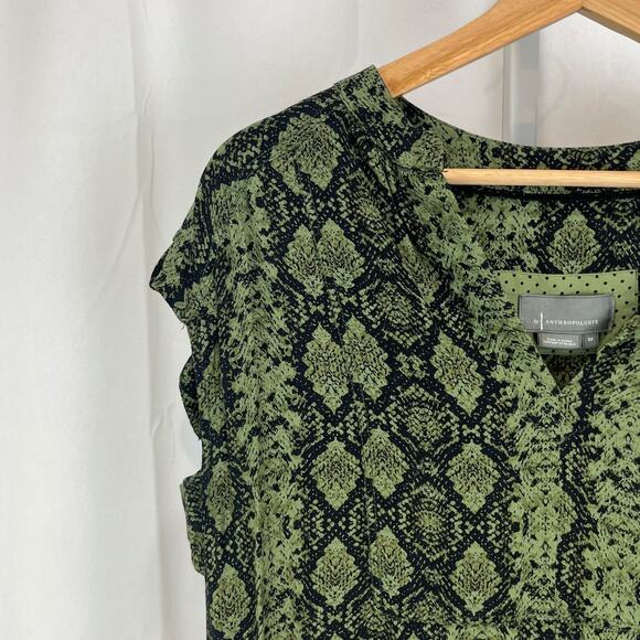 by ANTHROPOLOGIE Rachel Tunic Dress V Neck Snakeskin Print Green Petite S PS - Picture 7 of 12